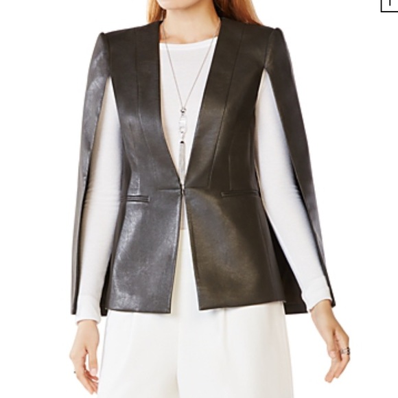 BCBGMaxAzria Jackets & Blazers - BCBG Maxazria Dark Fatigue Faux Leather Cape